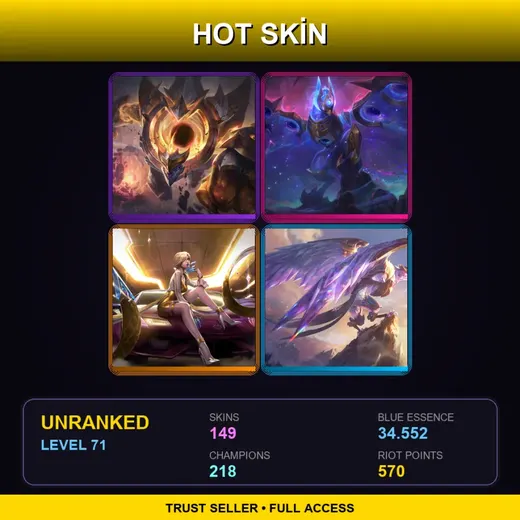 SG | Prestige K/DA Evelynn (2022) | Prestige Dark Star Malphite | Victorious Anivia | Victorious Sivir | 149 Skin | 218 Champ | Lv71