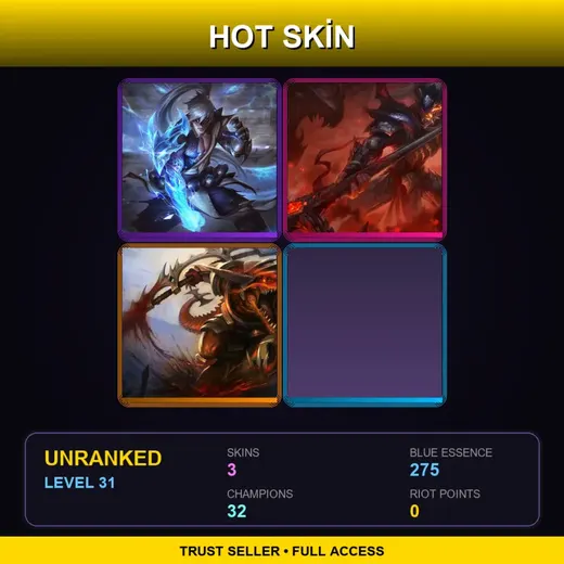 BR | Dragonslayer Xin Zhao | Storm Dragon Lee Sin | Bloodfury Renekton | 3 Skin | 32 Champ | Lv31 — Storm Dragon Lee Sin