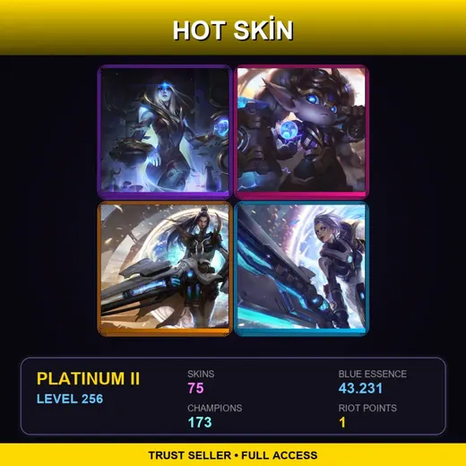 SG | Cosmic Queen Ashe | Hextech Poppy | Pulsefire Caitlyn | Pulsefire Riven | 75 Skin | 173 Champ | Platinum II | Lv256 — LoL account