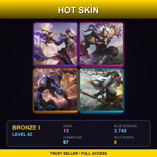 ME | Victorious Fiora | Victorious Rengar | PROJECT: Warwick | Truth Dragon Yasuo | 13 Skin | 97 Champ | Bronze I | Lv62