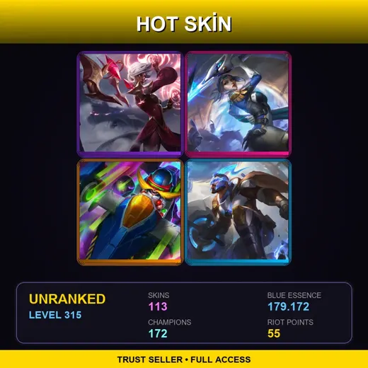 SG | Conqueror Karma | Spirit Blossom Aphelios | Cosmic Blade Master Yi | Battle Academia Katarina | 113 Skin | 172 Champ | Lv315