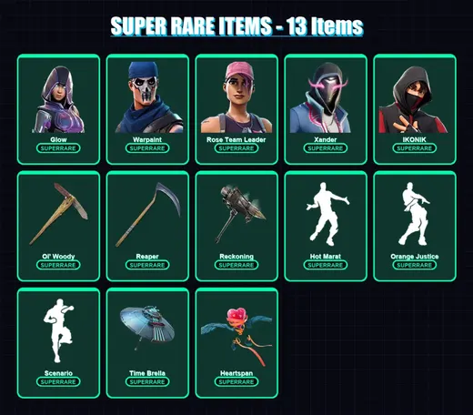 [PC/XBOX/PSN] | Glow | Warpaint | Rose Team Leader | Xander | IKONIK | 92 skin | 68 pickaxe | 103 emote | 80 glider | Lv1499