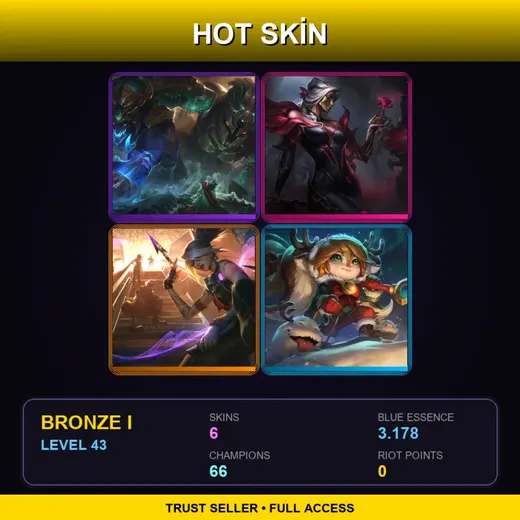 SG | Worldbreaker Nautilus | Masque of the Black Rose Renata Glasc | True Damage Akali | Snow Fawn Poppy | 6 Skin | 66 Champ | Bronze I | Lv43