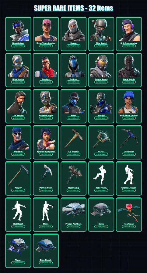 [PS4/PS5/PC] | Blue Striker | Rose Team Leader | Havoc | Elite Agent | Sub Commander | 63 skin | 55 pickaxe | 58 emote | 62 glider | Lv874