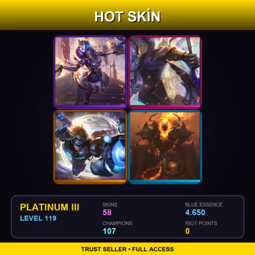 SG | Victorious Orianna | Victorious Aatrox | Pulsefire Ezreal | High Noon Thresh | 58 Skin | 107 Champ | Platinum III | Lv119
