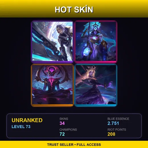 LAS | Battle Academia Leona | Cosmic Huntress Nidalee | Dark Star Karma | PROJECT: Leona | 34 Skin | 72 Champ | Lv73