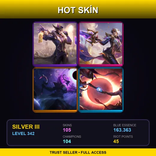 EUW | Victorious Twisted Fate | Victorious Fiora | Dark Star Thresh | Cosmic Dawn Rakan | 105 Skin | 104 Champ | Silver III | Lv342
