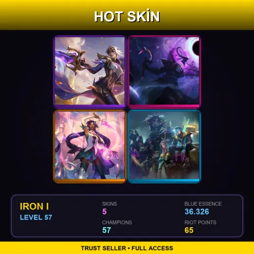 EUW | Victorious Fiora | Dark Star Thresh | Star Guardian Nilah | HEARTSTEEL Aphelios | 5 Skin | 57 Champ | Iron I | Lv57