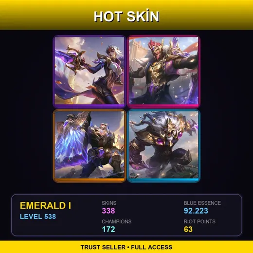 SG | Victorious Fiora | Victorious Draven | Victorious Braum | Victorious Rengar | 338 Skin | 172 Champ | Emerald I | Lv538