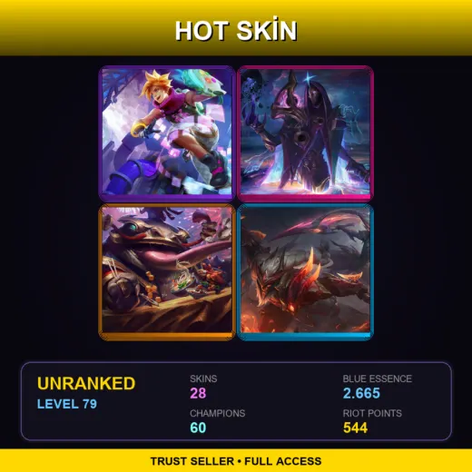 EUW | Arcade Ezreal | Dark Cosmic Jhin | Coin Emperor Tahm Kench | Dragonslayer Olaf | 28 Skin | 60 Champ | Lv79