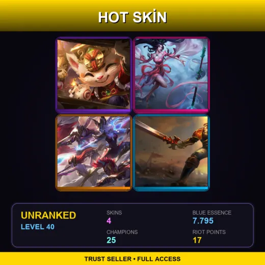 SG | Firecracker Teemo | Sacred Sword Janna | SKT T1 Syndra | Sanguine Garen | 4 Skin | 25 Champ | Lv40