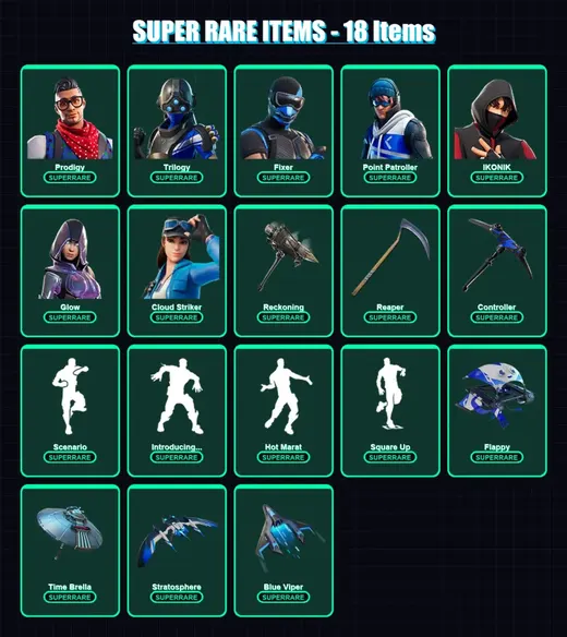 [PS4/PS5/XBOX/PC] | Prodigy | Trilogy | Fixer | Point Patroller | IKONIK | 172 skin | 211 pickaxe | 178 emote | 178 glider | Lv3169