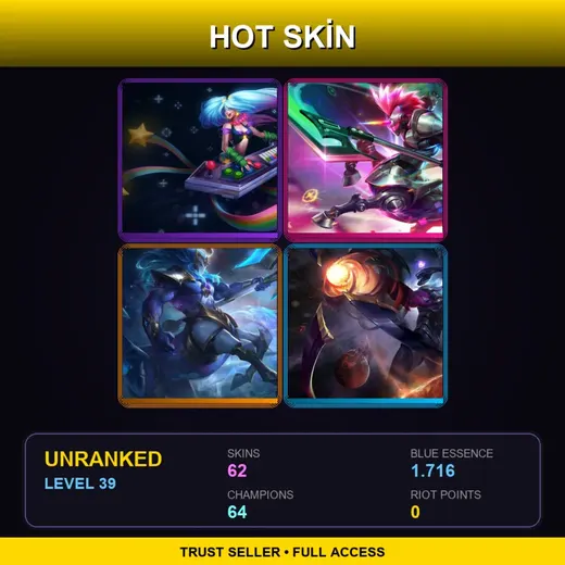 TR | Blood Moon Tryndamere | Cosmic Charger Hecarim | High Noon Twitch | High Noon Talon | 62 Skin | 64 Champ | Lv39