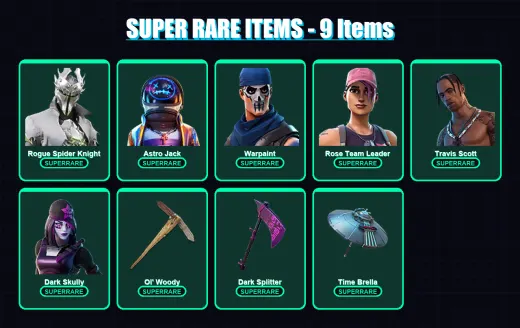 [PC/PSN] | Rogue Spider Knight | Astro Jack | Warpaint | Rose Team Leader | Travis Scott | 196 skin | 202 pickaxe | 149 emote | 146 glider | Lv2039