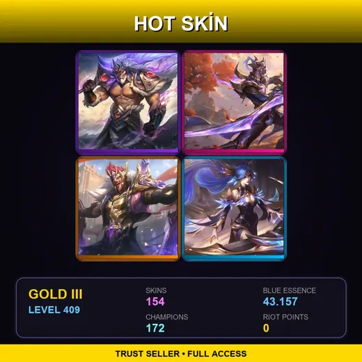 SG | Victorious Tryndamere | Victorious Master Yi | Victorious Draven | Victorious Sona | 154 Skin | 172 Champ | Gold III | Lv409
