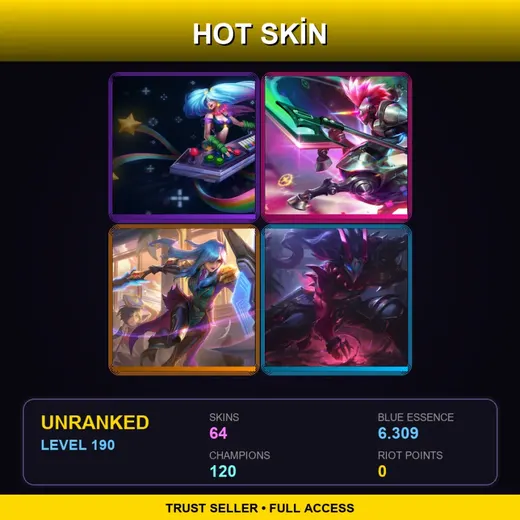 ME | Arcade Sona | Arcade Hecarim | Battle Academia Leona | Blood Moon Tryndamere | 64 Skin | 120 Champ | Lv190