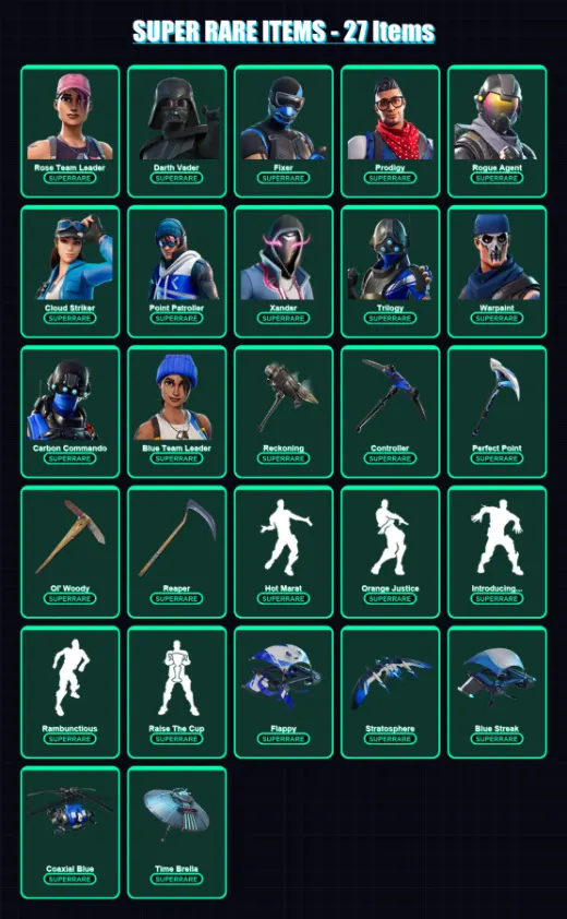 [PC/XBOX/PSN] | Rose Team Leader | Darth Vader | Fixer | Prodigy | Rogue Agent | 235 skin | 243 pickaxe | 283 emote | 201 glider | Lv2899