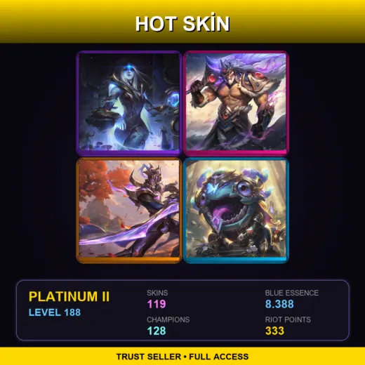 SG | Cosmic Queen Ashe | Victorious Tryndamere | Victorious Master Yi | Victorious Kog'Maw | 119 Skin | 128 Champ | Platinum II | Lv188