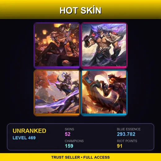 BR | Victorious Tryndamere | Victorious Master Yi | Prestige Firecracker Vayne | Victorious Sivir | 52 Skin | 159 Champ | Lv469 — Karthus Lightsbane