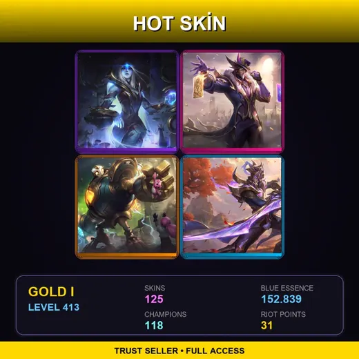 LAN | Victorious Twisted Fate | Victorious Blitzcrank | Victorious Master Yi | Victorious Draven | 125 Skin | 118 Champ | Gold I | Lv413 — Jurassic Kog Maw