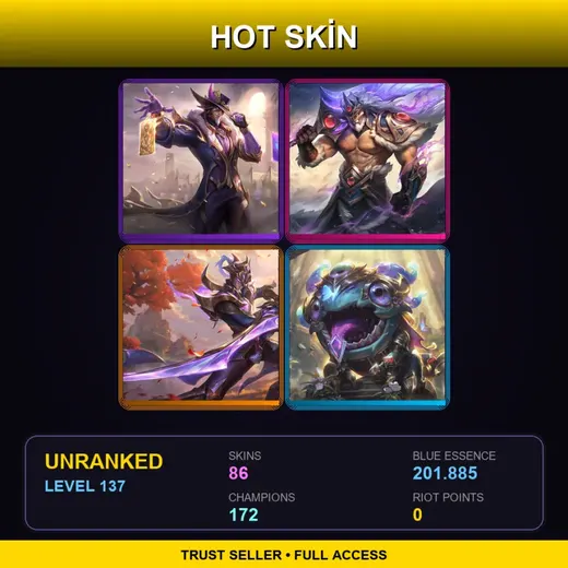 VN | Victorious Twisted Fate | Victorious Tryndamere | Victorious Master Yi | Victorious Kog'Maw | 86 Skin | 172 Champ | Lv137 — Heavenscale Lee Sin