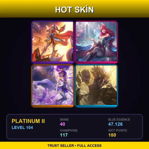 EUNE | Star Guardian Seraphine | Spirit Blossom Ahri | Star Guardian Janna | Lunar Guardian Warwick | 40 Skin | 117 Champ | Platinum II | Lv104