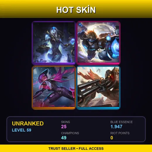 VN | Cosmic Queen Ashe | PROJECT: Irelia | Pulsefire Ezreal | High Noon Jhin | 25 Skin | 49 Champ | Lv59