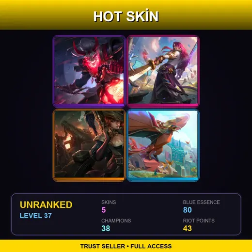 EUNE | Blood Moon Thresh | Battle Academia Yone | Captain Fortune | Papercraft Anivia | 5 Skin | 38 Champ | Lv37