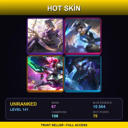 TR | Prestige Faerie Court Katarina | Cosmic Invoker Illaoi | Pulsefire Fiora | Spirit Blossom Ahri | 67 Skin | 106 Champ | Lv141