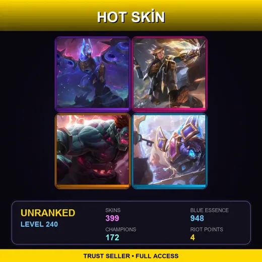 EUW | Prestige PsyOps Ezreal | Hextech Sion | Hextech Kog'Maw | Challenger Ahri | 399 Skin | 172 Champ | Lv240