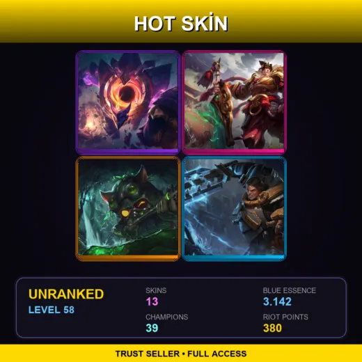 BR | Dark Star Malphite | Warring Kingdoms Garen | Omega Squad Teemo | Steel Legion Garen | 13 Skin | 39 Champ | Lv58