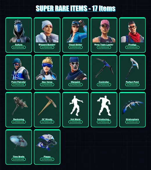[PS4/PS5/XBOX/PC] | Sultura | Blizzard Bomber | Cloud Striker | Rose Team Leader | Prodigy | 109 skin | 153 pickaxe | 118 emote | 142 glider | Lv212 — Game account