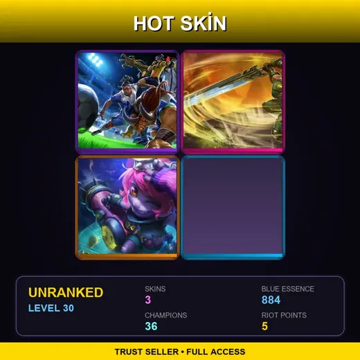 LAS | Sweeper Alistar | Commando Garen | Riot Girl Tristana | 3 Skin | 36 Champ | Lv30 — Sweeper Alistar
