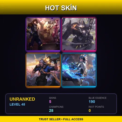 LAN | King of Clubs Mordekaiser | Mecha Kingdoms Jax | Lunar Beast Viego | Porcelain Protector Ezreal | 5 Skin | 28 Champ | Lv48 — Pumpkinhead Fiddlesticks