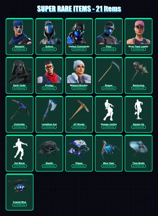 [PC/XBOX] | Warpaint | Sultura | Carbon Commando | Fixer | Rose Team Leader | 341 skin | 393 pickaxe | 317 emote | 312 glider | Lv6893