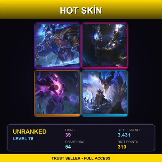 EUW | Cosmic Paladin Nautilus | Cosmic Defender Xin Zhao | High Noon Samira | Dark Star Xerath | 39 Skin | 54 Champ | Lv76