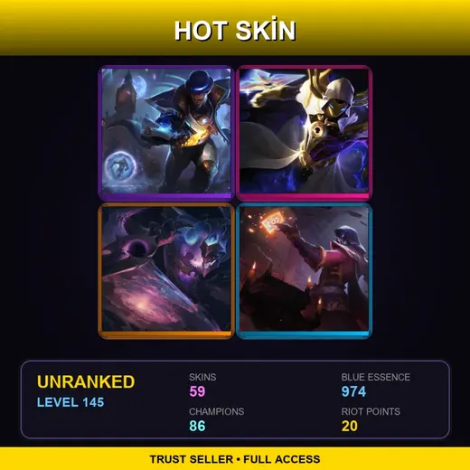 SG | Blood Moon Twisted Fate | Pulsefire Twisted Fate | Cosmic Reaver Kassadin | High Noon Urgot | 59 Skin | 86 Champ | Lv145 — Guqin Sona
