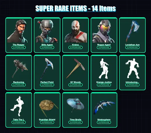 [PC] | The Reaper | Elite Agent | Kratos | Rogue Agent | Calamity | 272 skin | 295 pickaxe | 206 emote | 169 glider | Lv1662
