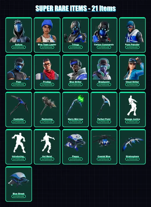 [PS4/PS5/XBOX/PC] | Sultura | Blue Team Leader | Trilogy | Carbon Commando | Point Patroller | 153 skin | 107 pickaxe | 141 emote | 98 glider | Lv16 — Game account