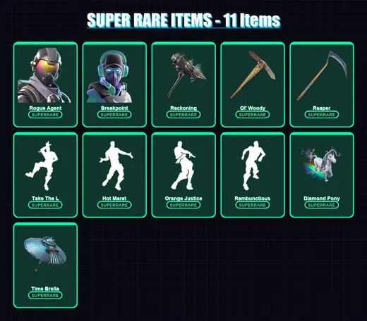 [PC/PSN] | Rogue Agent | Breakpoint | Hime | Frozen Love Ranger | The Ice King | 86 skin | 60 pickaxe | 74 emote | 59 glider | Lv888