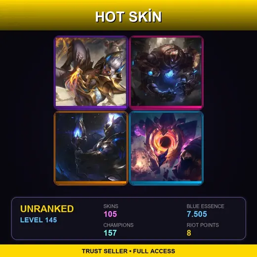 SG | Prestige Obsidian Dragon Sett | Hextech Galio | Cosmic Defender Xin Zhao | Dark Star Malphite | 105 Skin | 157 Champ | Lv145