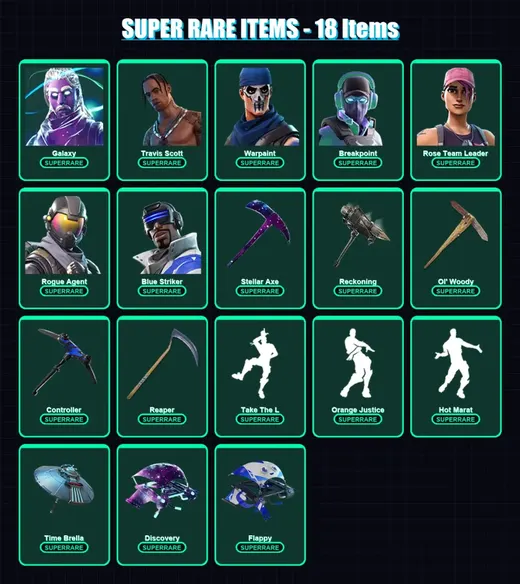 [PC/XBOX/PSN] | Galaxy | Travis Scott | Warpaint | Breakpoint | Rose Team Leader | 79 skin | 75 pickaxe | 81 emote | 68 glider | Lv895