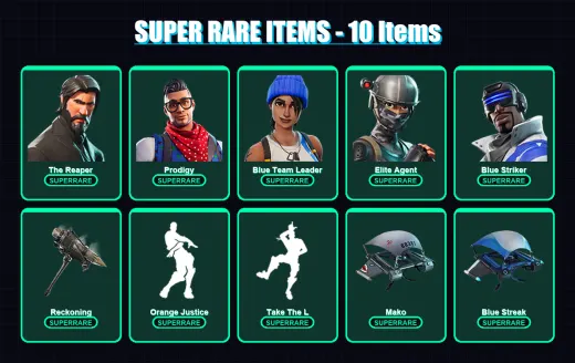[PC/XBOX] | The Reaper | Prodigy | Blue Team Leader | Elite Agent | Blue Striker | 50 skin | 35 pickaxe | 50 emote | 40 glider | Lv557