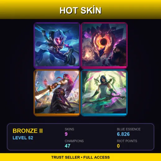 RU | Cosmic Blade Master Yi | Dark Star Malphite | Battle Academia Yone | Fae Dragon Ashe | 9 Skin | 47 Champ | Bronze II | Lv52