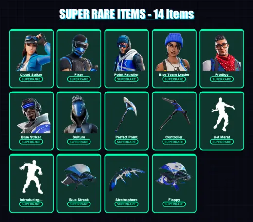 [PS4/PS5/XBOX/PC] | Cloud Striker | Fixer | Point Patroller | Blue Team Leader | Prodigy | 14 skin | 29 pickaxe | 21 emote | 19 glider | Lv346