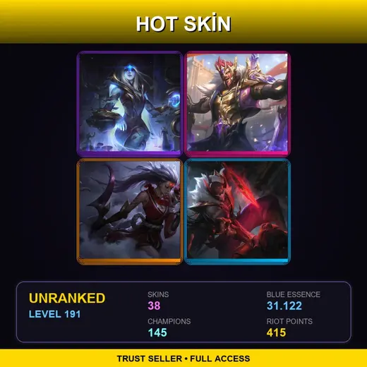 LAN | Victorious Draven | Cosmic Queen Ashe | Blood Moon Diana | Blood Moon Pyke | 38 Skin | 145 Champ | Lv191