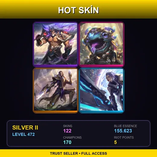 LAS | Victorious Tryndamere | Victorious Kog'Maw | Victorious Lucian | Cosmic Devourer Vladimir | 122 Skin | 170 Champ | Silver II | Lv472