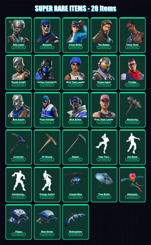 [PS4/PS5/XBOX/PC] | Elite Agent | Warpaint | Cloud Striker | The Reaper | Travis Scott | 129 skin | 122 pickaxe | 127 emote | 109 glider | Lv1402