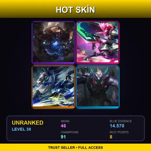 EUW | Hextech Galio | Arcade Hecarim | Warring Kingdoms Xin Zhao | Dragon Knight Mordekaiser | 46 Skin | 91 Champ | Lv38