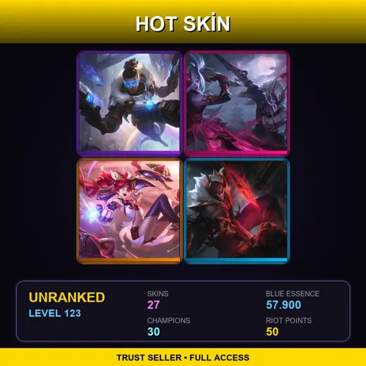 BR | Blood Moon Master Yi | Star Guardian Jinx | Pulsefire Lucian | Blood Moon Pyke | 27 Skin | 30 Champ | Lv123